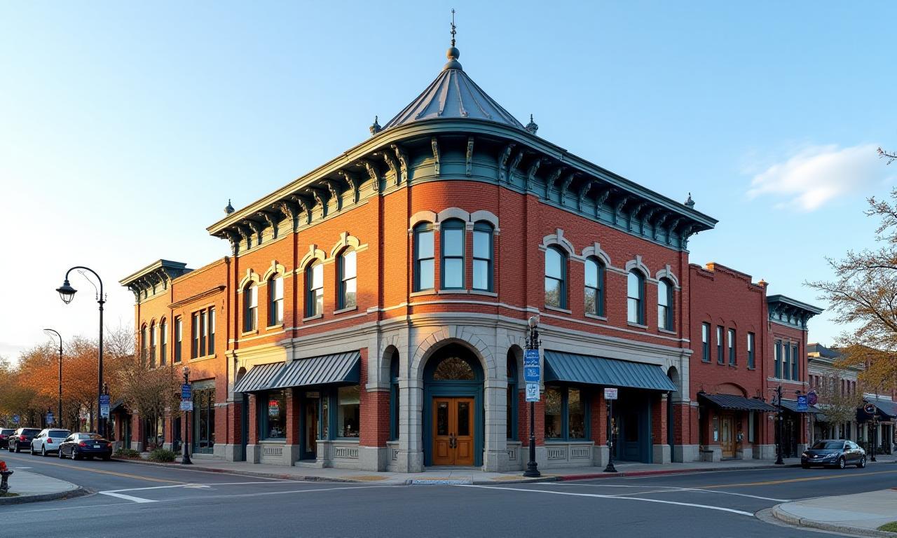 Historic downtown building with renovated roof and sheet metal