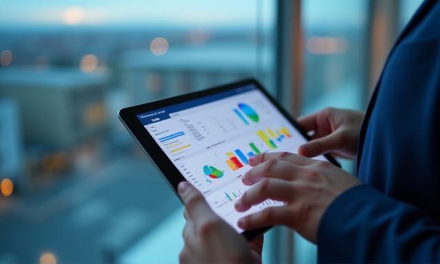 Professional analyzing roof asset data on a tablet