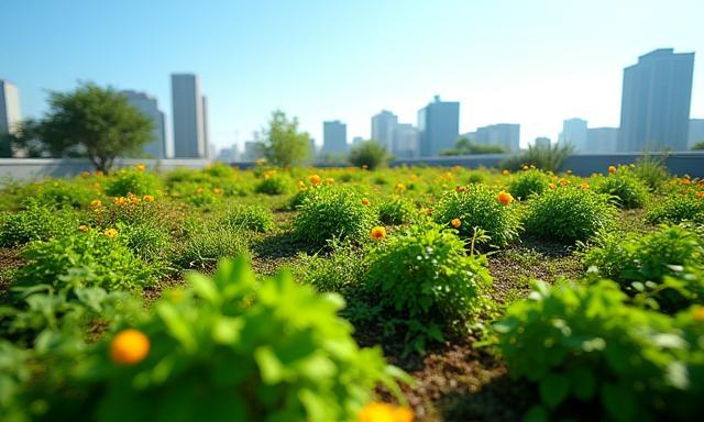 Green roof with plants and vegetation