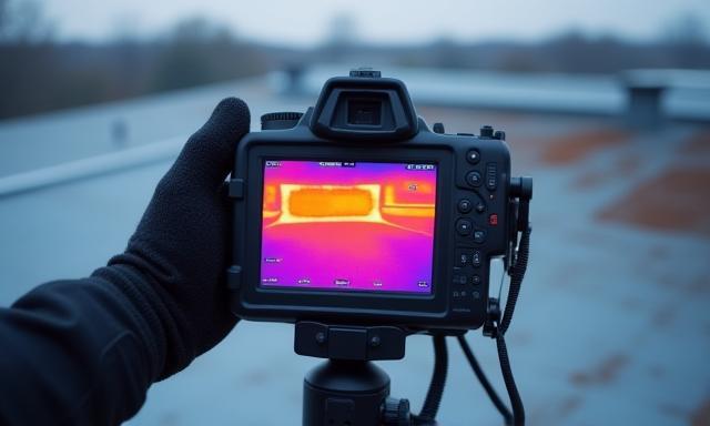Infrared camera scanning a commercial roof