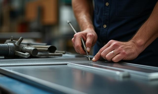 Craftsman working on architectural sheet metal